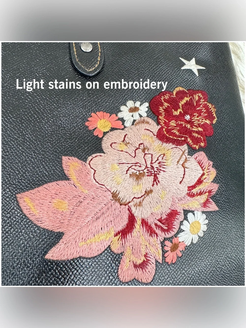 Coach Tattoo Embroidery City Black Leather Tote Bag
